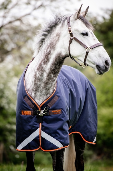 Horseware Rambo Original lite 100 g mit Beinausschnitt navy/ orange