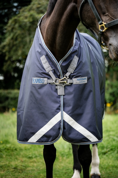 Horseware Rambo Optimo Weidedecke ohne Füllung Navy/Thunderstorm Grey & Silver