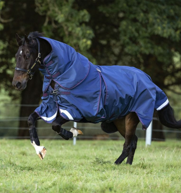 Abverkauf!!! Horseware Rambo Optimo Plus mit Halsteil Weidedecke ohne Füllung Navy/Burgundy