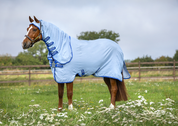 Abverkauf!!! Horseware Amigo Ripstop Hoody Fliegendecke Ekzemerdecke Azure Blue 160